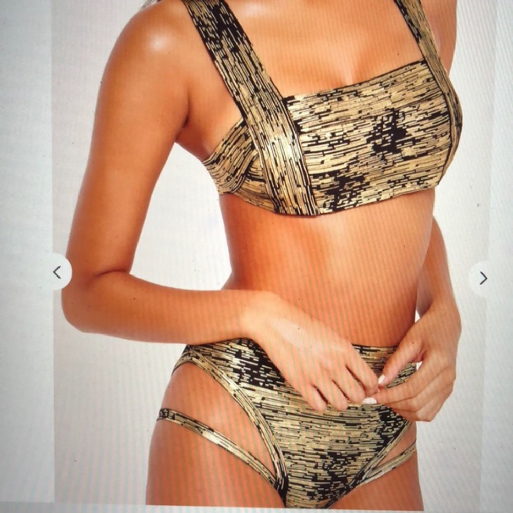 Missguided Black Gold Bandage Bikini US 6